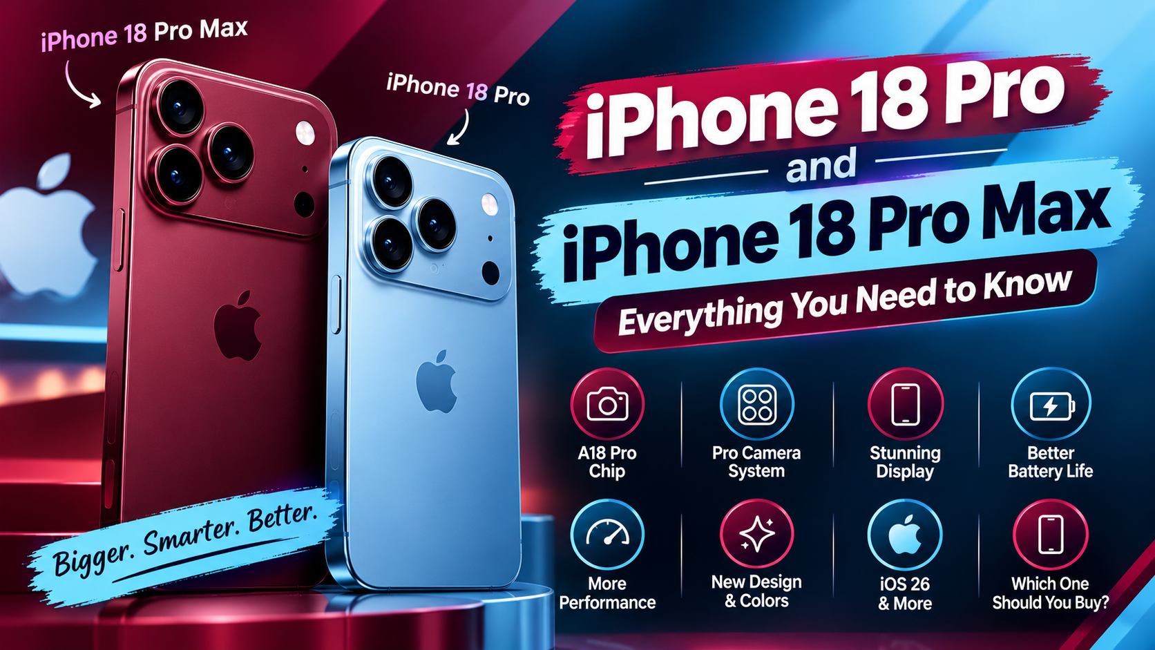 iPhone 18 Pro and iPhone 18 Pro Max in burgundy and sky blue colors